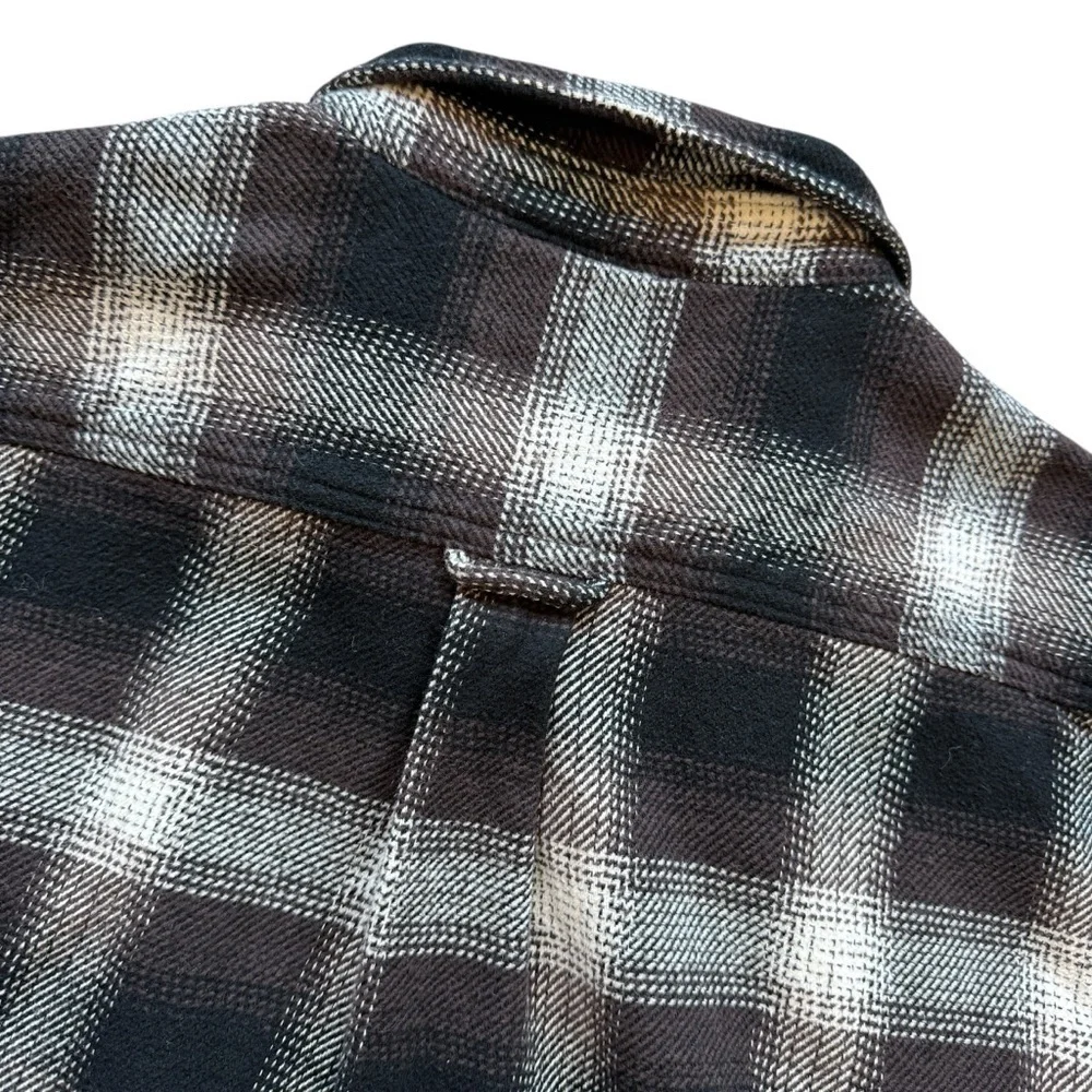 Orvis Mens Plaid Flannel Shirt Jacket L Brown Beige Plaid Overshirt Gorp Outdoor